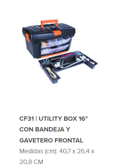 (CF31) CAJA PLASTICA PARA HERRAMIENTAS BOX 16" C/CANDEJA Y GAV. FRONTAL - FERRETERIA - CAJAS PLASTICAS P/HERRAMIENTAS